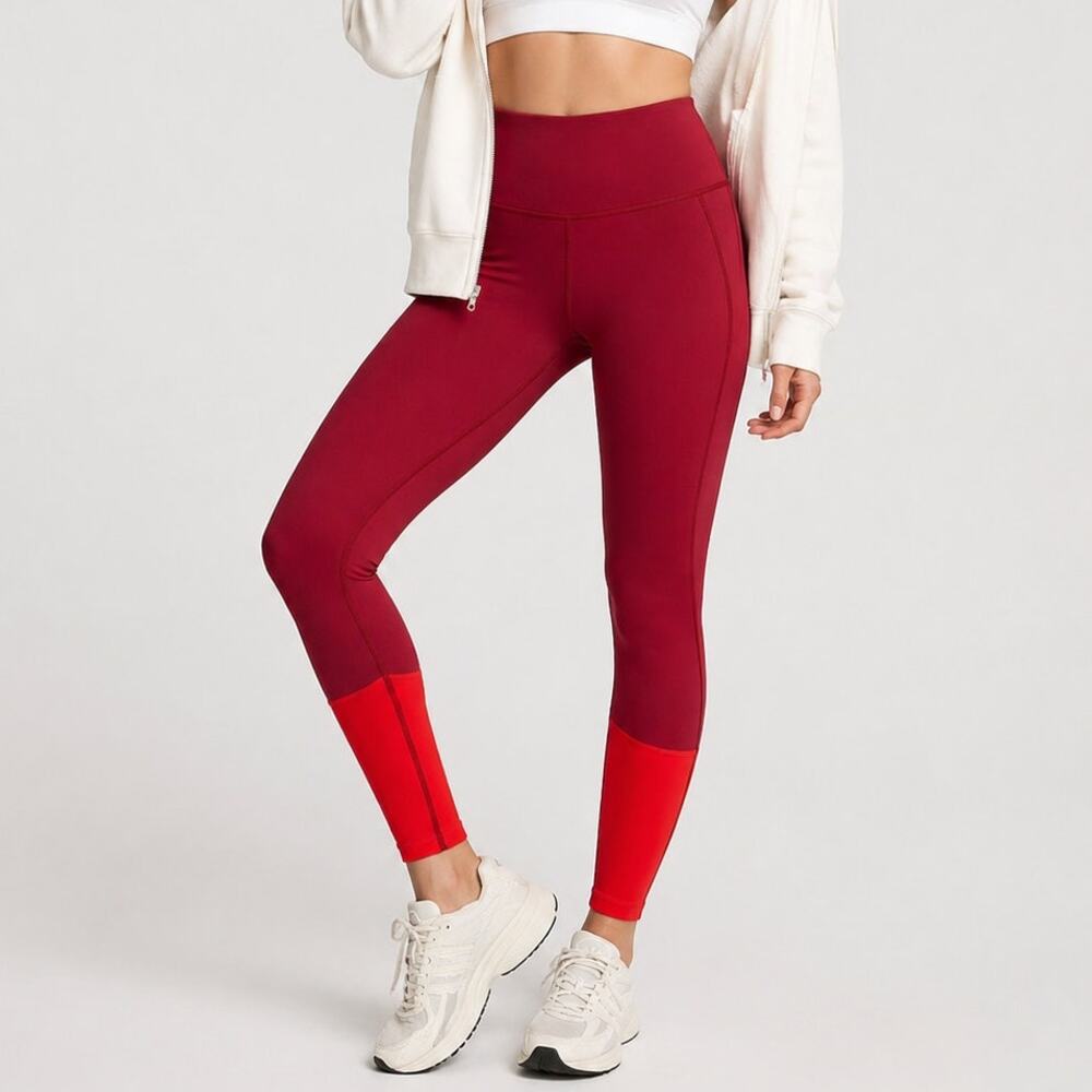 Victoria Sport Knockout Tight Red Burgundy Colorblock Leggings Medium